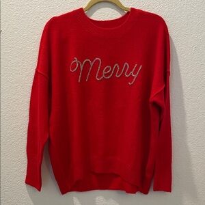 Vince Camuto Red Merry Crew Neck Sweater